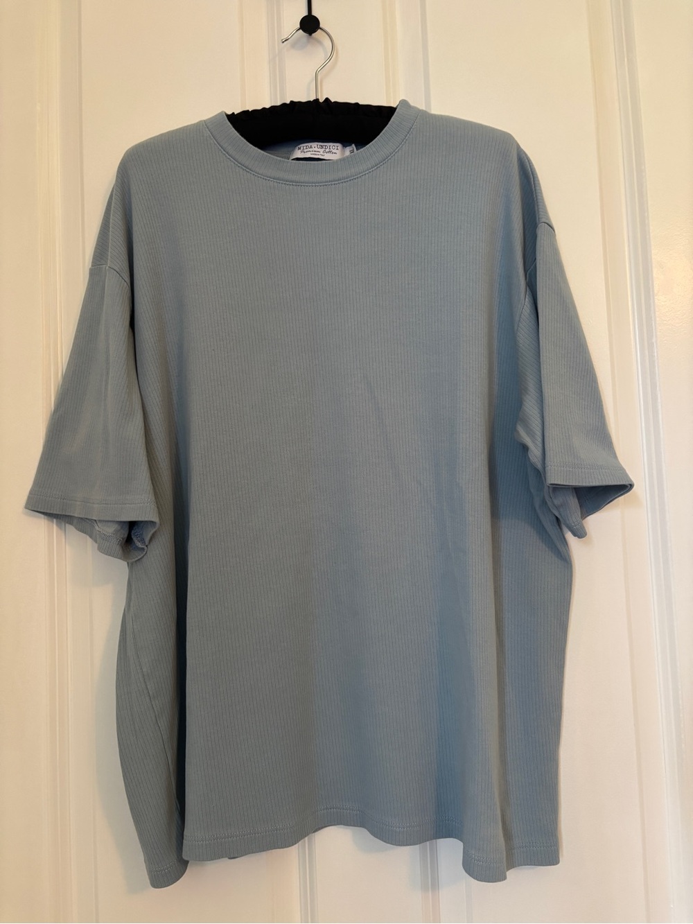 Mida Undici - Men’s Plain Light Blue Men's Ribbed Crewneck T‑Shirt. Size XL